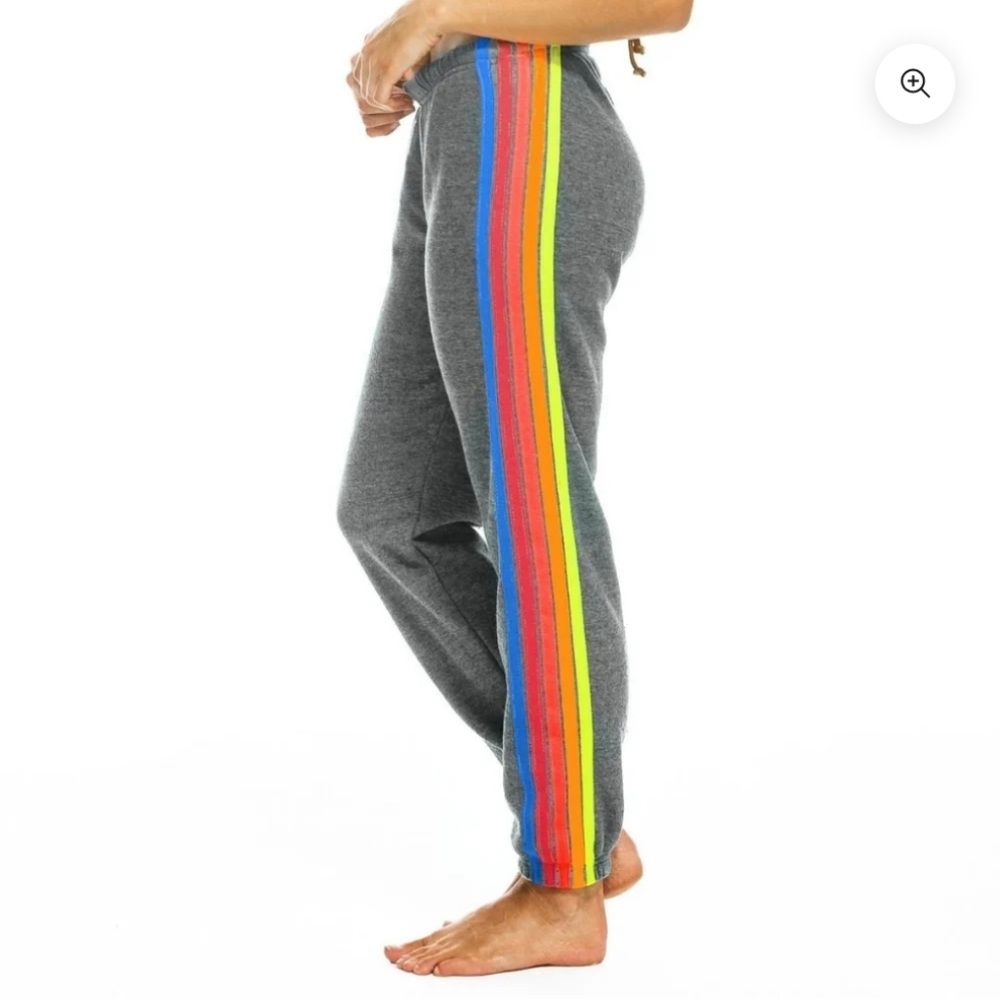 Aviator Nation Rainbow Stripes 5 STRIPE SWEATPANTS - HEATHER GREY NEON Size XL
